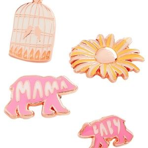 4-Pc Birdcage, Flower, Mama & Baby Bear Pin Set
